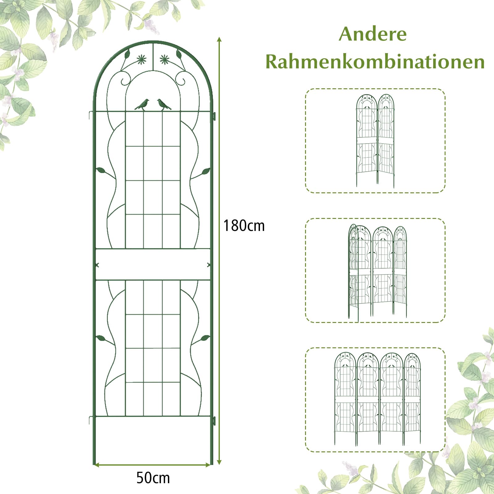 RELAX4LIFE 2/4 Piezas de Enrejados para Plantas Trepadoras, Celosias para Terraza Exterior de Metal con Altura 180/220cm para Pepinos, Rosas, Uvas, Valla Jardin Exterior (Verde,180x50cm; 2 Pcs)