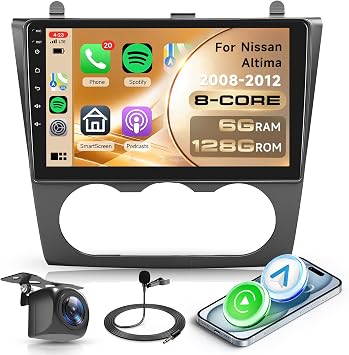 Rimoody 8 Core 6G 128G Android 15 Car Stereo for Nissan Altima 2008-2012, Wireless Carplay Android Auto, 9 Touchscreen Radio with GPS Bluetooth 5G-WiFi FM/RDS 32EQ DSP Backup Camera SWCManual A/C