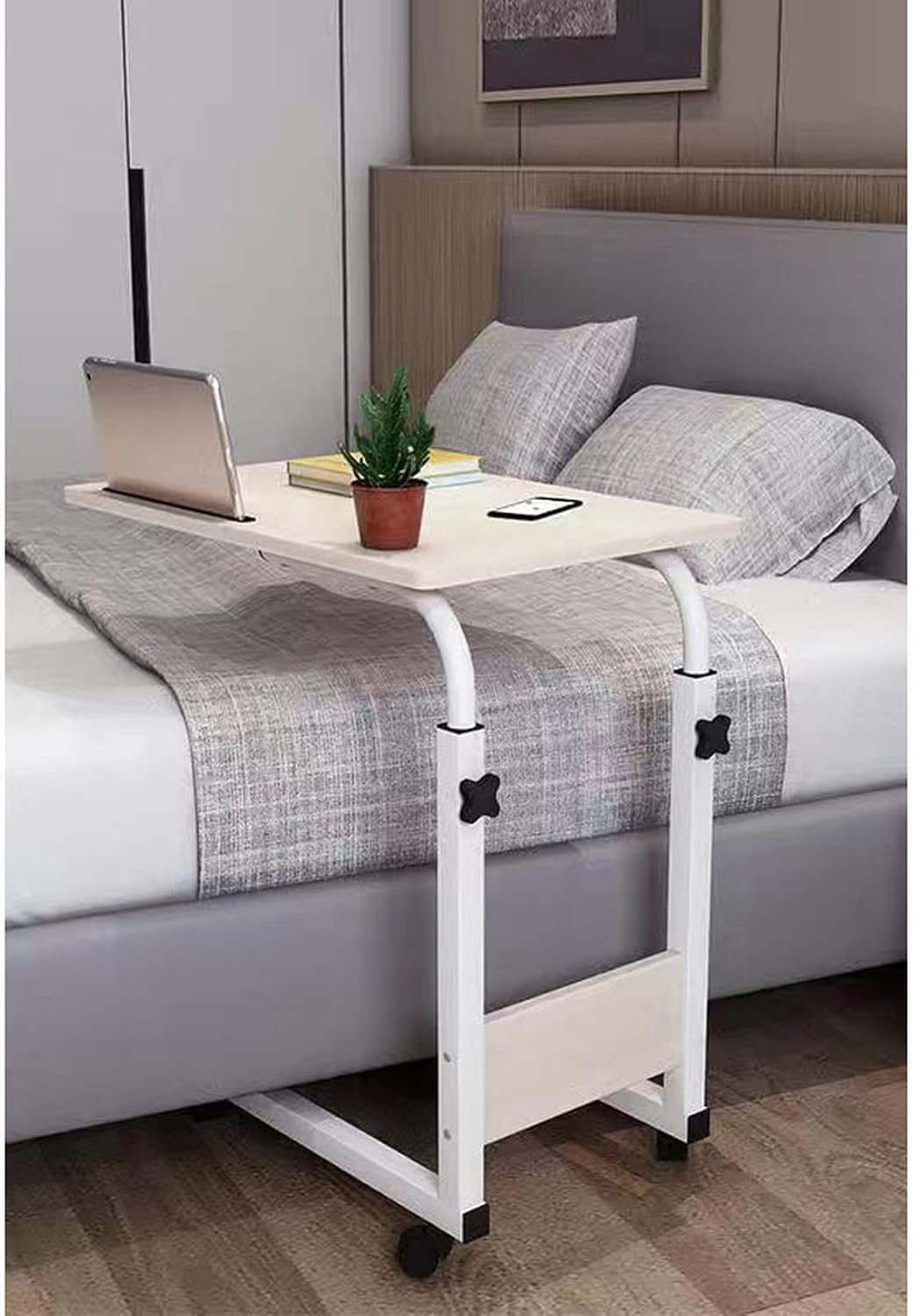 [LJKI] 昇降式 サイドテーブル 80*40*60cm 高さ調節 木製 キャスター付き 省スペース コンパクト 柄02 ベッドテ