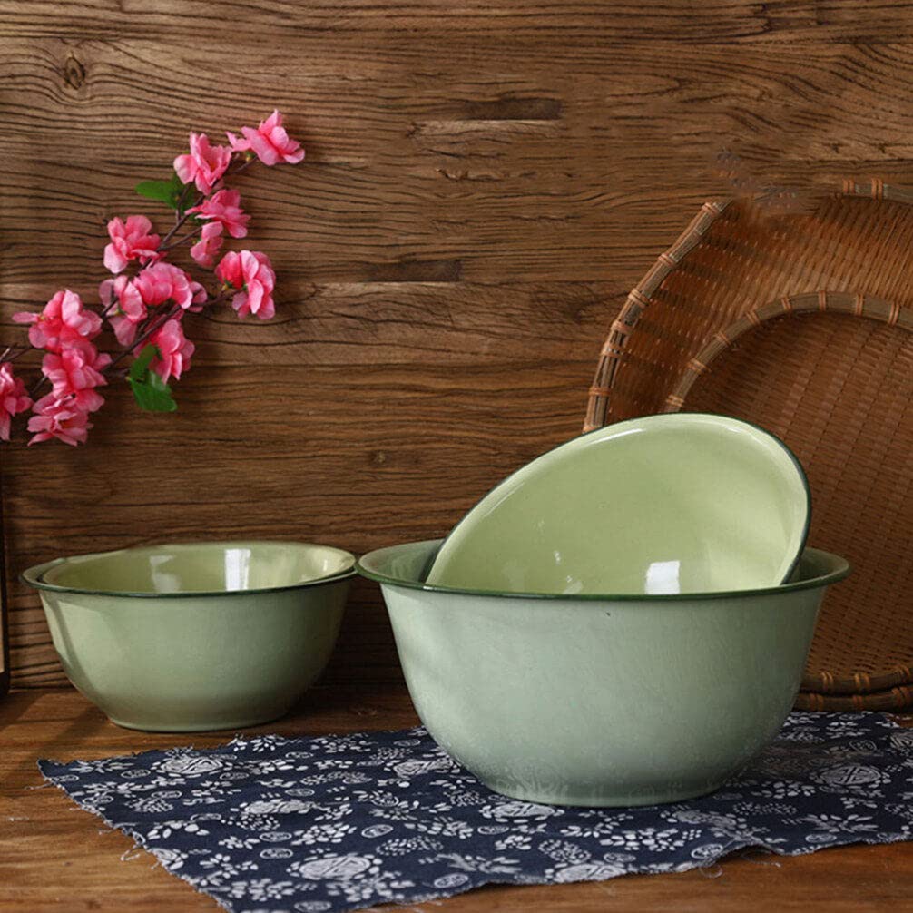 Luxshiny 2pcs Vintage Enamel Mixing Bowl Deep