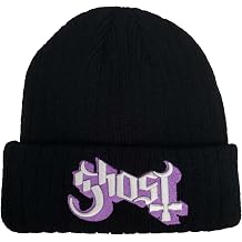 Ghost Graphic Beanie for Men & Women Purple Logo - Black Warm Cuffed Winter Hat - Rock Band Apparel