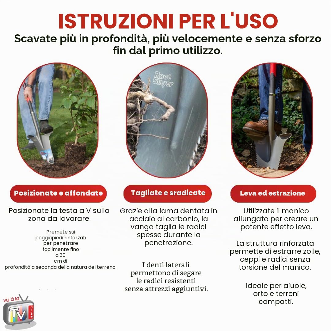 Venteo ROOTSLAYER - Paletta con manico allungato XL, lama a V, denti ultra affilati in acciaio al carbonio