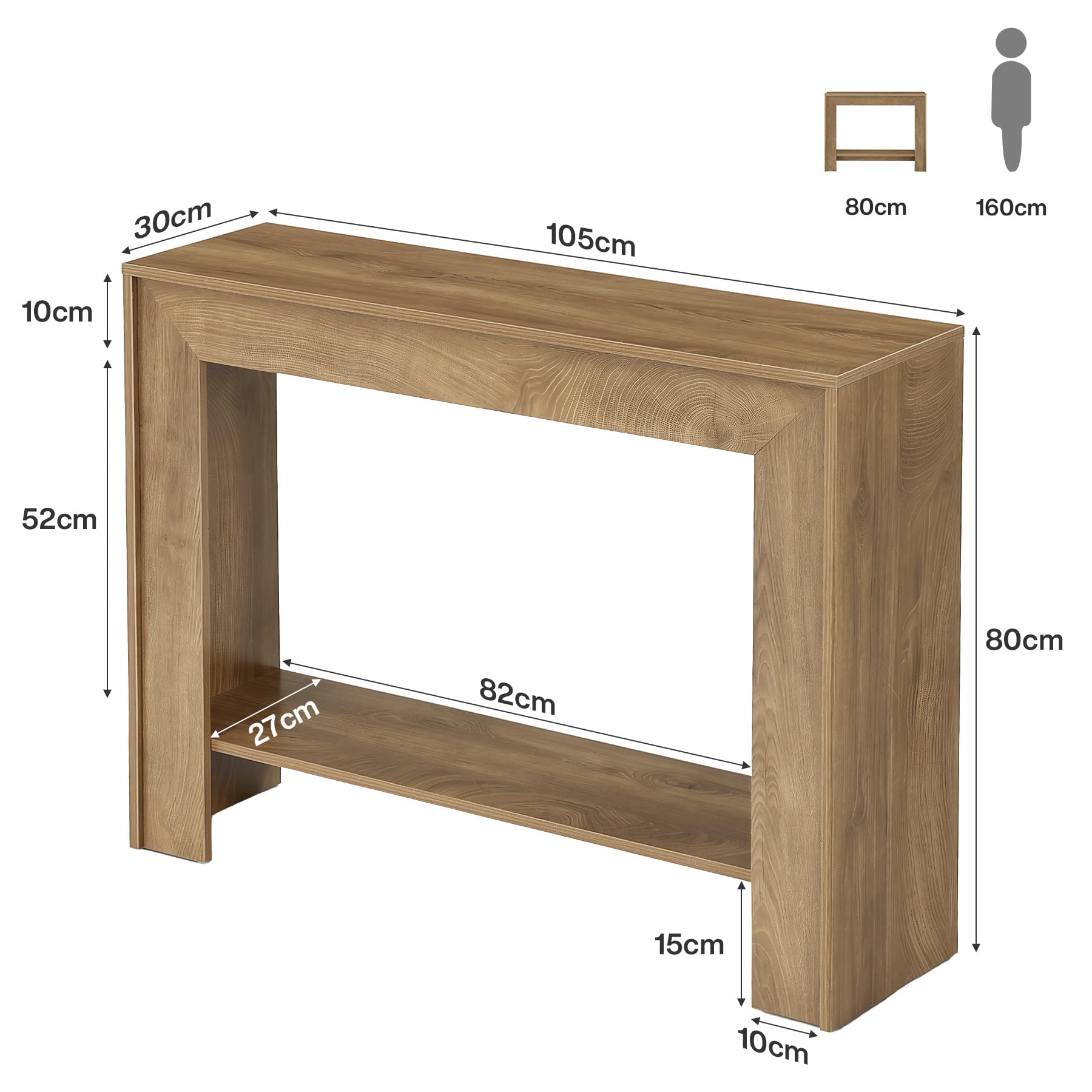 Tribesigns Mesa consola estrecha de 105 cm con espacio de almacenamiento abierto de 2 niveles, mesa de sofá detrás del sofá, mesa de consola rústica para salón, pasillo, vestíbulo, nogal claro
