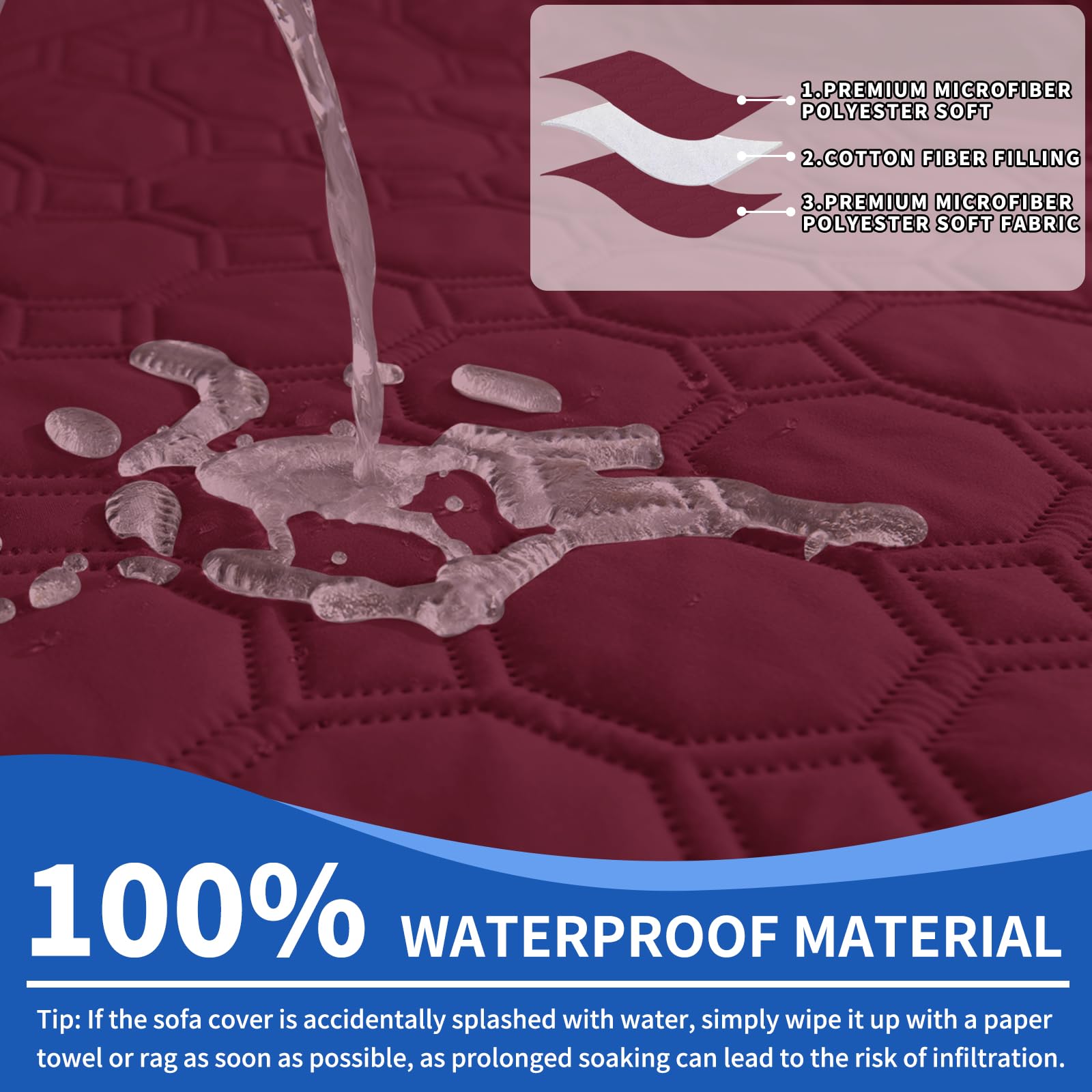 Ystyle Copridivano Impermeabile con Penisola 2 Posti (L 210 CM), Copridivano Angolare Destra/Sinistra Universale Reversibile, Copridivano Chaise longue Antigraffio Antimacchia, Vino Rosso