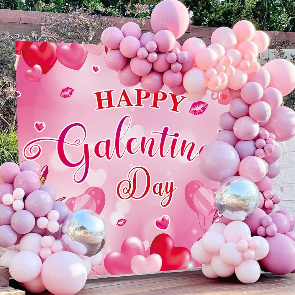 Happy Galentine's Day Banner – Ghirlanda Decorativa Rosa Glitterata Con Cuori, Per Feste Tra Amiche E San Valentino (2 Pezzi) - 2