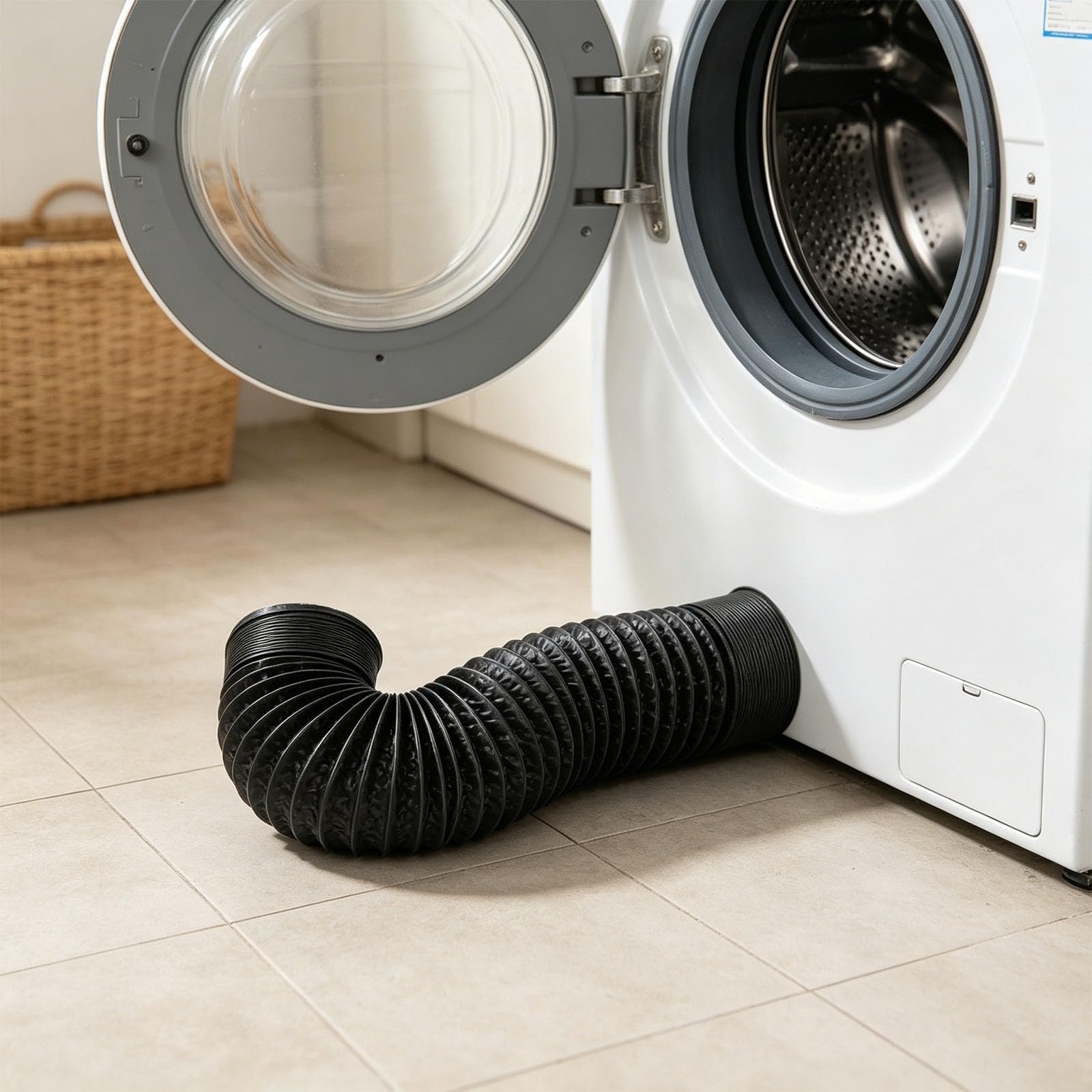 Configuración completa de escape de secadora de 10 cm de diámetro con tubo flexible y sellado de ventilación de secadora montado en la pared
