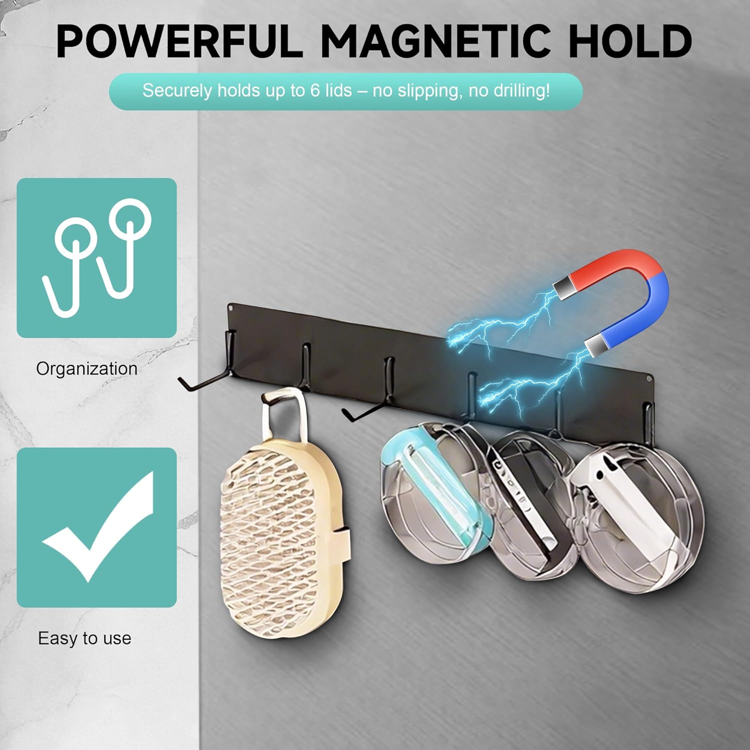 Stanley Fridge Magnetic Cup Holder (4-Piece Set) for Kitchen, 20-40 oz 6 Tumblers Water Bottles Organizers with 6-Hook & Lid Rack & Straw Holder, 2 Pack Black Accessory Storage for Bath Storage Room - Image 5