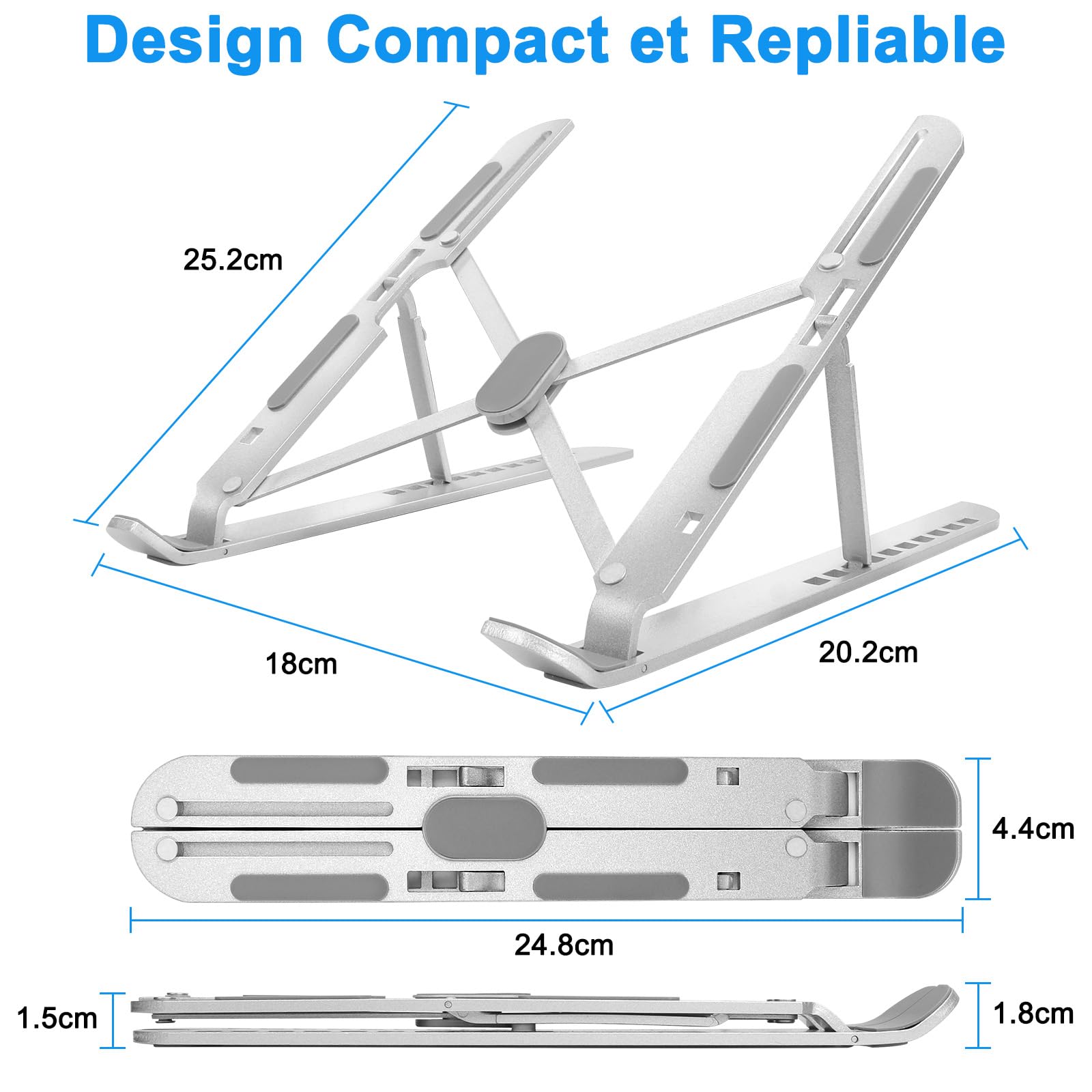 Support Ordinateur Portable 10 Niveaux Réglables, Rehausseur Pliable pour Bureau, Laptop Stand Silicone Antidérapant PC
