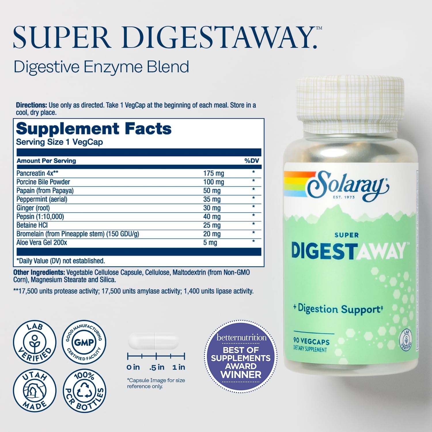 SOLARAY Okra Fiber Powder and Super Digestaway - Soluble Fiber Supplement and Digestive Enzymes Bundle - Support Body Composition, Digestion and Gut Health - w/Ginger, Papaya, Betaine HCl, 30/90 Serv
