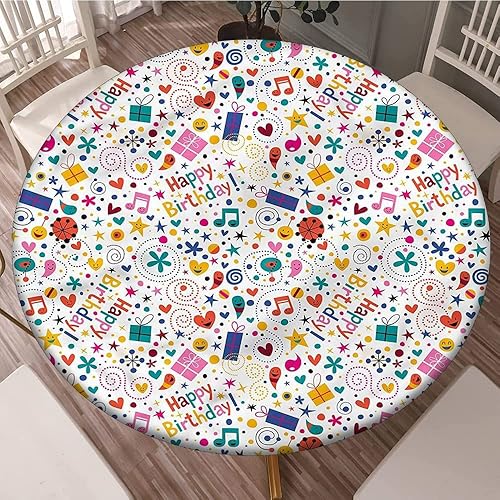XISUNYA Mantel ajustable de poliéster con bordes elásticos para cumpleaños, funda redonda ajustable para mesa redonda de 24 pulgadas de diámetro,