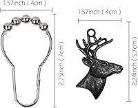 Vista 5 de Juego de 12 ganchos para cortina de ducha de ciervos, anillos rústicos para baño, decoración temática de Navidad, cuernos de reno, madera de ciervo