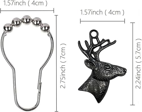Miniatura 5 de Juego de 12 ganchos para cortina de ducha de ciervos, anillos rústicos para baño, decoración temática de Navidad, cuernos de reno, madera de ciervo