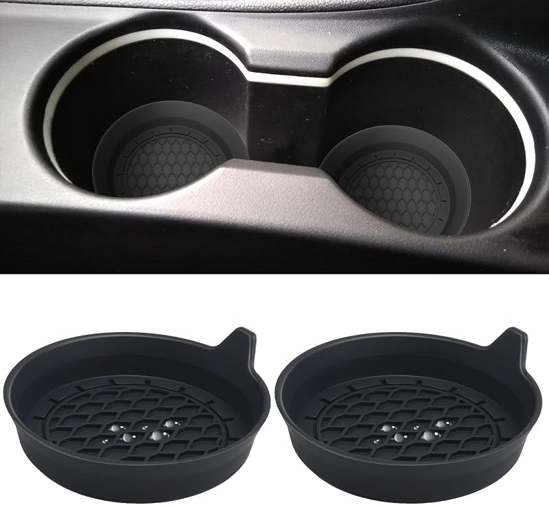 BFXM 2 PCS Car Cup Coasters, Cup Holder Coaster for Car Accessories Black | Universal CupHolders Insert for Women Non-Slip Silicone Car Cup Holder Coasters