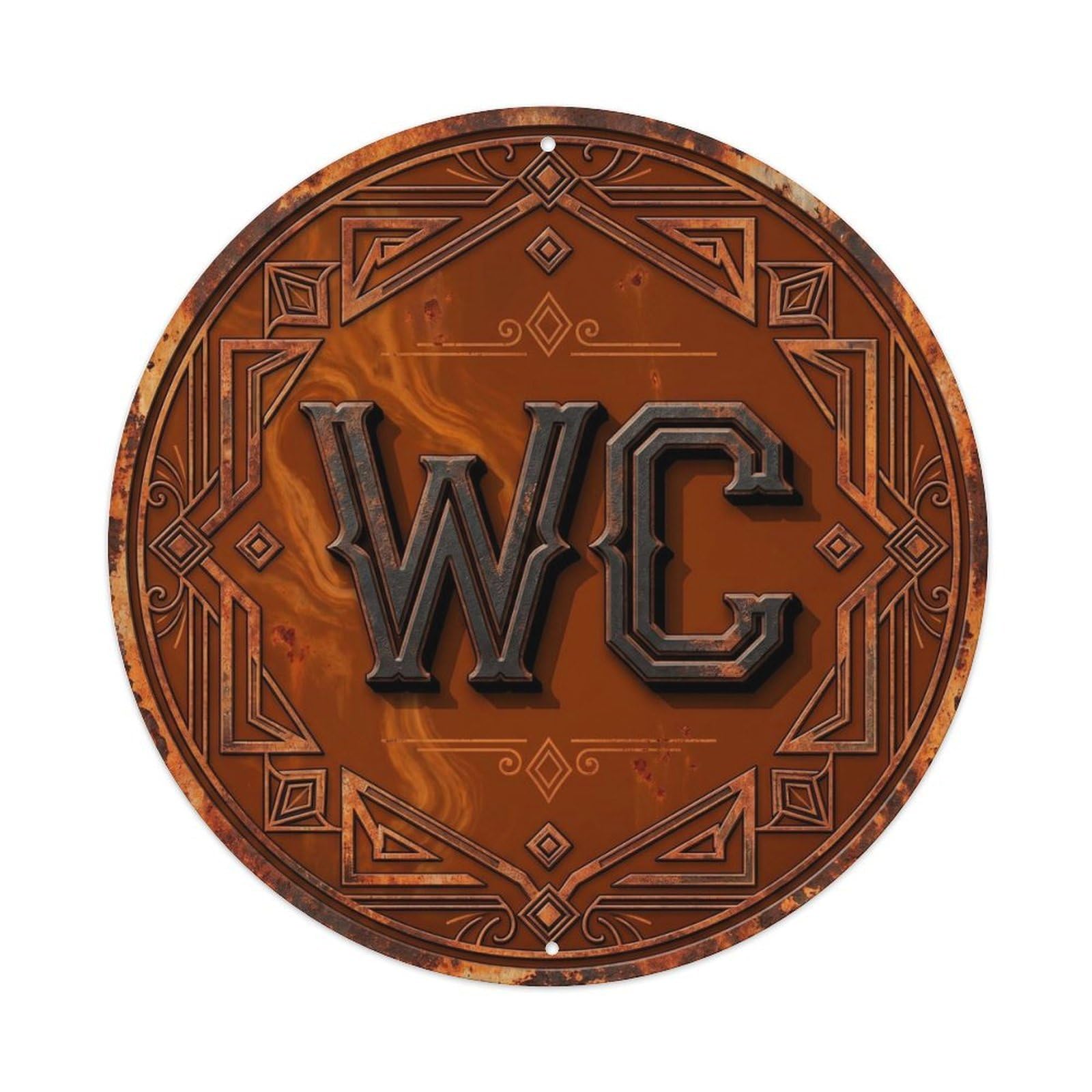 Fqcyn Style Toilet （Wc） Aged Rust Restroom Ornament Metal Tin Sign Plaque Wall Decor For Cafe, Club Bar, Office, Home Garden Round Metal Poster 8X8inch