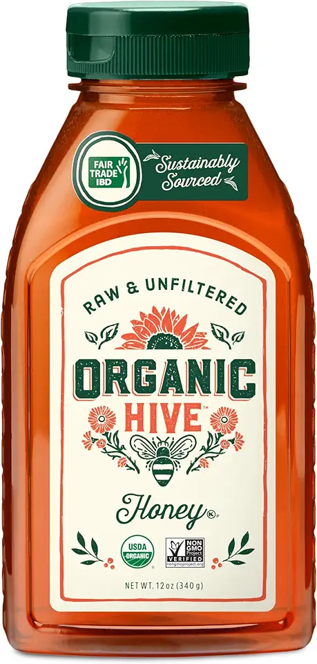 Organic Hive Raw &amp; Unfiltered Organic Honey – 12 oz | 100% Pure | USDA Organic Certified | Sourced from Ceará, Brazil | Natural Sweetener for Tea, Baking &amp; Cooking USDA Organic