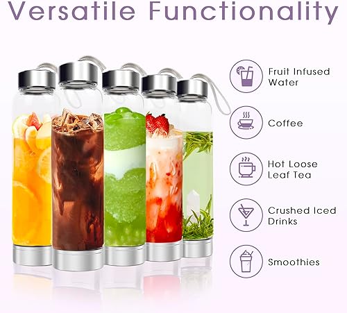 Vista 30 de ChezMax Botella de agua de cristal con centro de cristal natural A - Cristal rosa