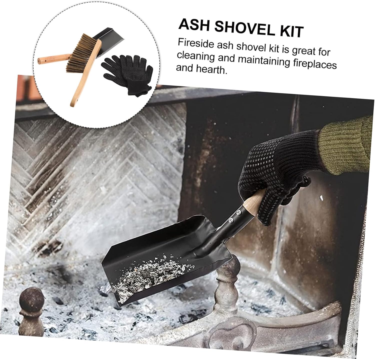 1Set Fireplace Ash Shovel Kit Lightweight Portable Cleaning Tools for Stove Coals and Ash and Design with Flexible Bristles for Indoor Fireplace