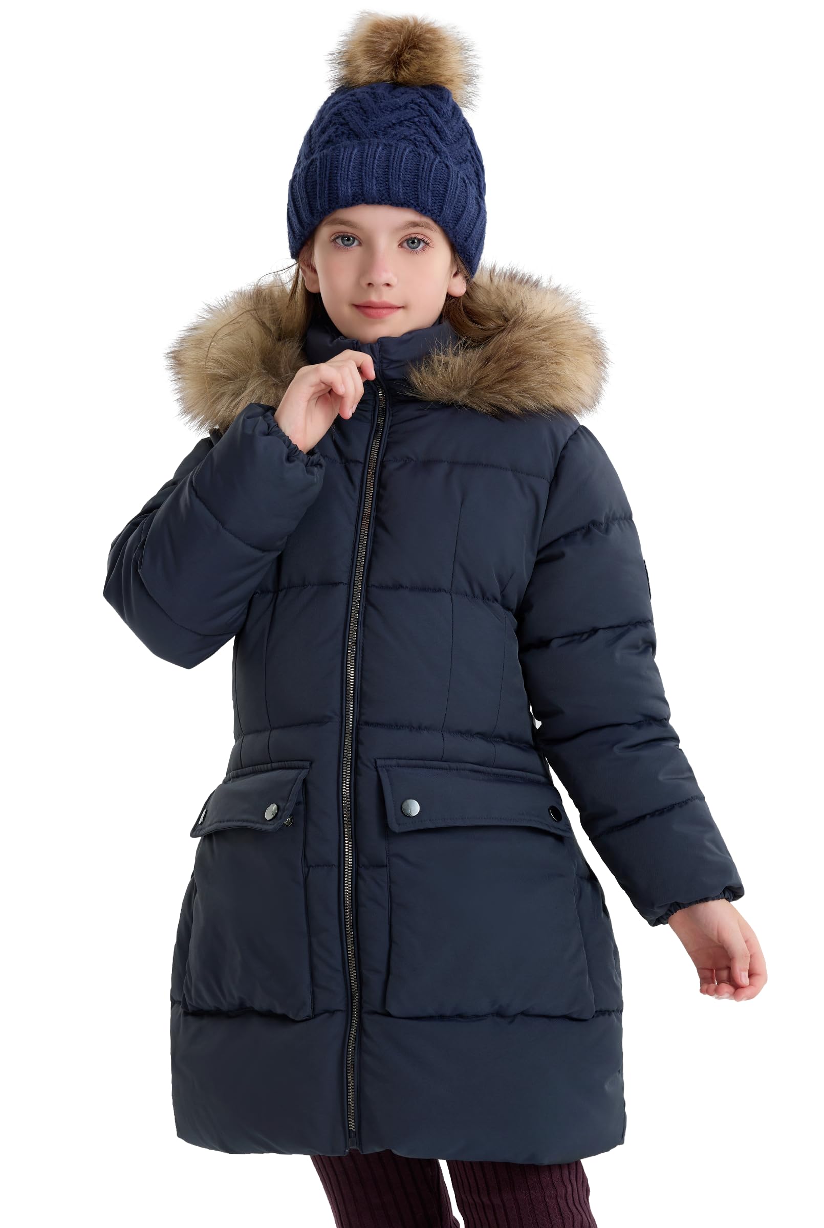 maoo garden Girls Puffer Winter Coat Faux-Down Heavyweight Snow Parka Fuzzy Fur Lining Hood Water-Resistant Long Jacket