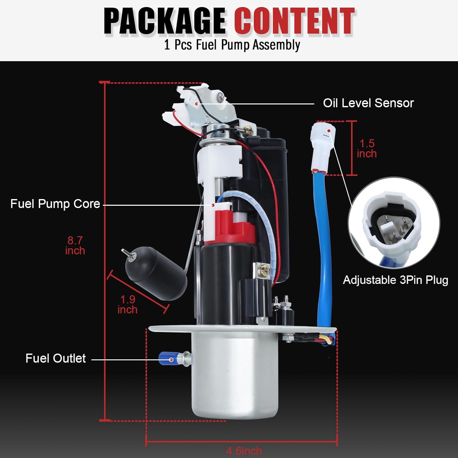 15100-01H00 Fuel Pump Assembly Compatible with Suzuki 2006-2007 GSXR-750, Fits for GSXR600 2006 2007 Suzuki Motorcycle, Replace OE Part # 1510001H00 - Image 6