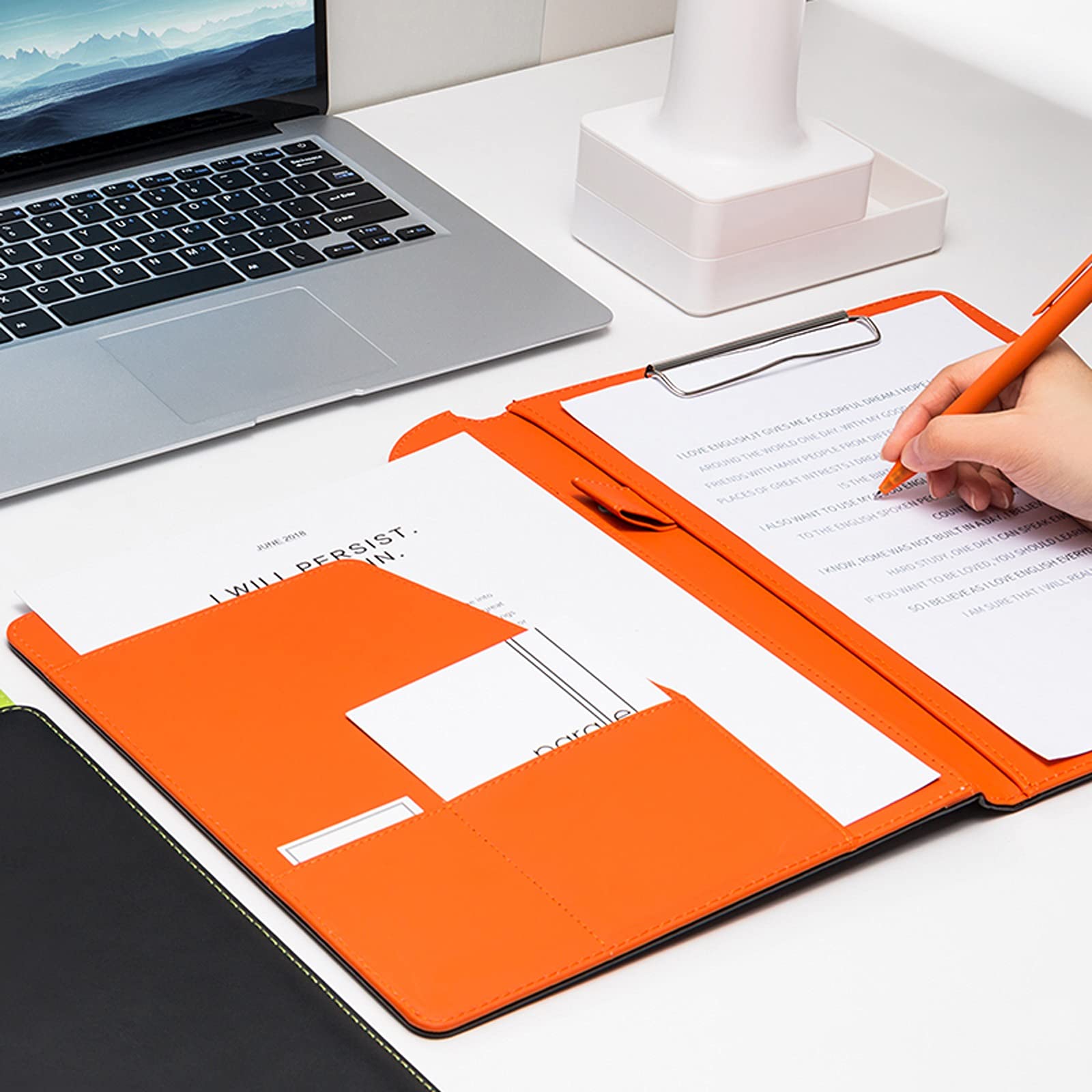 Uchwyt na dokumenty A4, wielofunkcyjny segregator spotkanie biznesowe Clipboard wielokolorowe podpisywanie książka skórzany segregator do biura, szkoły, biznesu, teczka do archiwum (zielony)