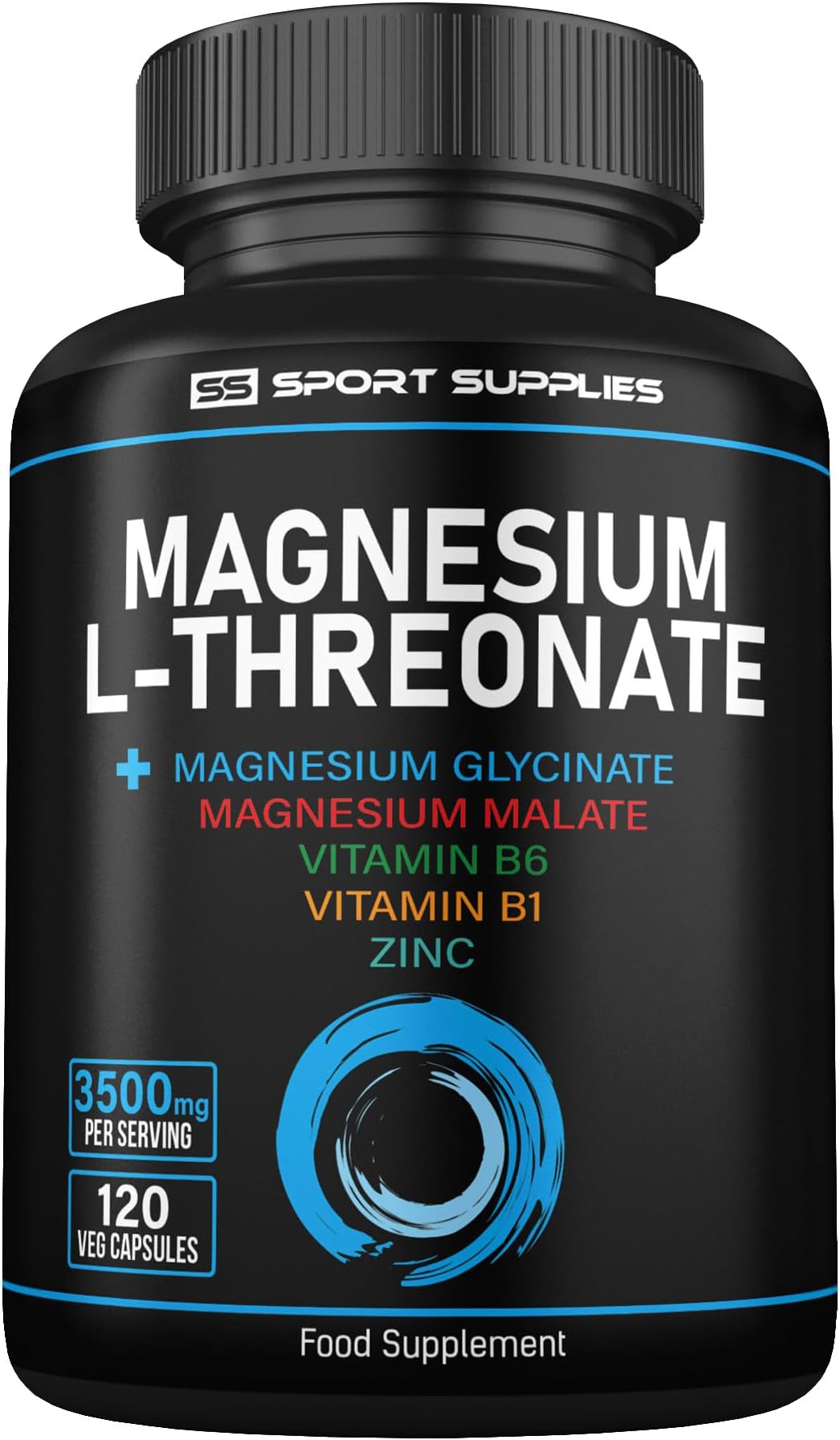 Magnesium L-Threonate 2000mg -120 Capsules - Added Magnesium Glycinate 750mg - Added Magnesium Malate 750mg - Added Vitamin B6, B1 and Zinc - Magnesium Complex