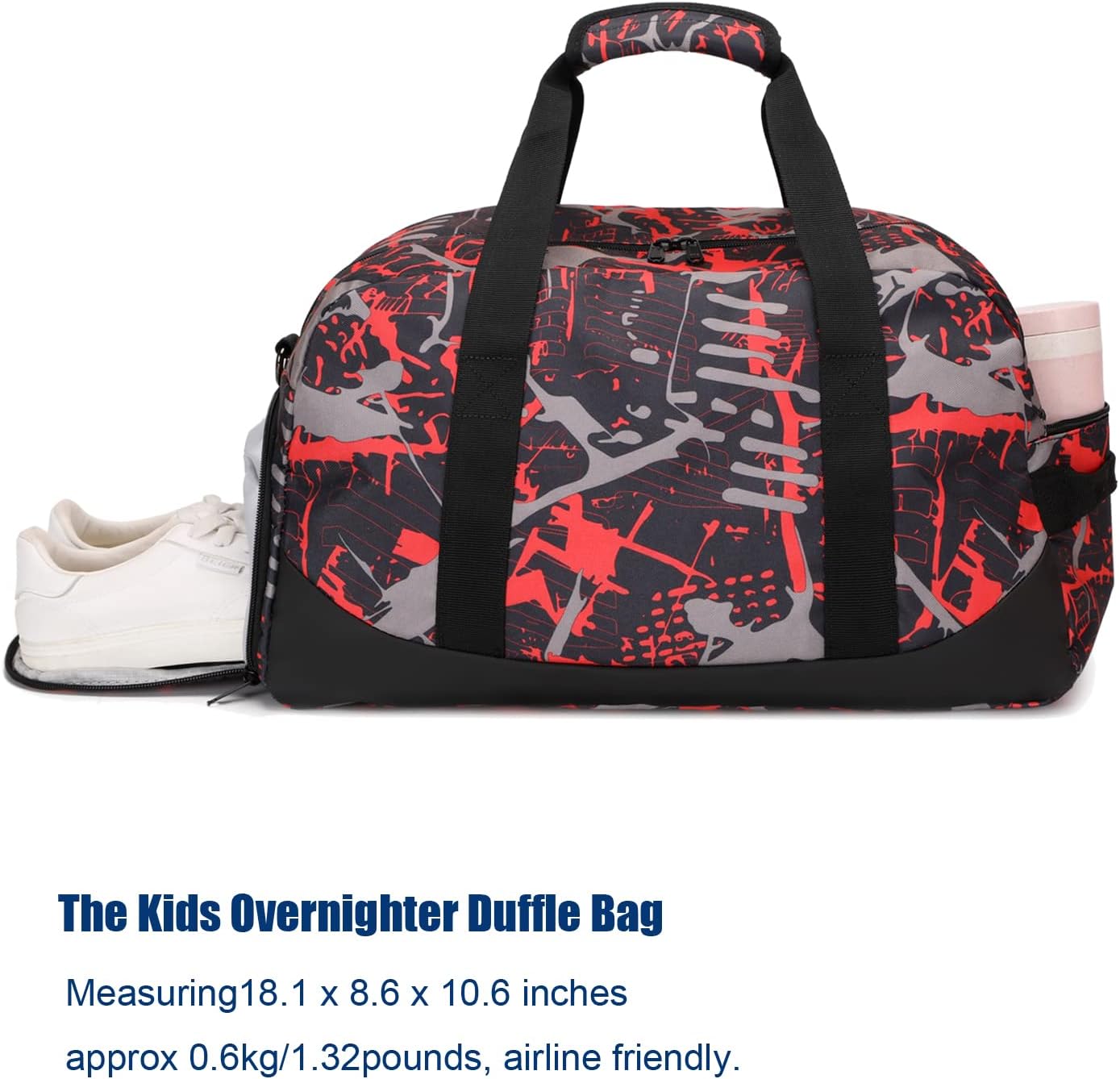 Octsky Sports Duffel Bag Gym Bag with Shoe Compartment Small Travel Overnight Bag Weekender Bag(Red-Graffiti)