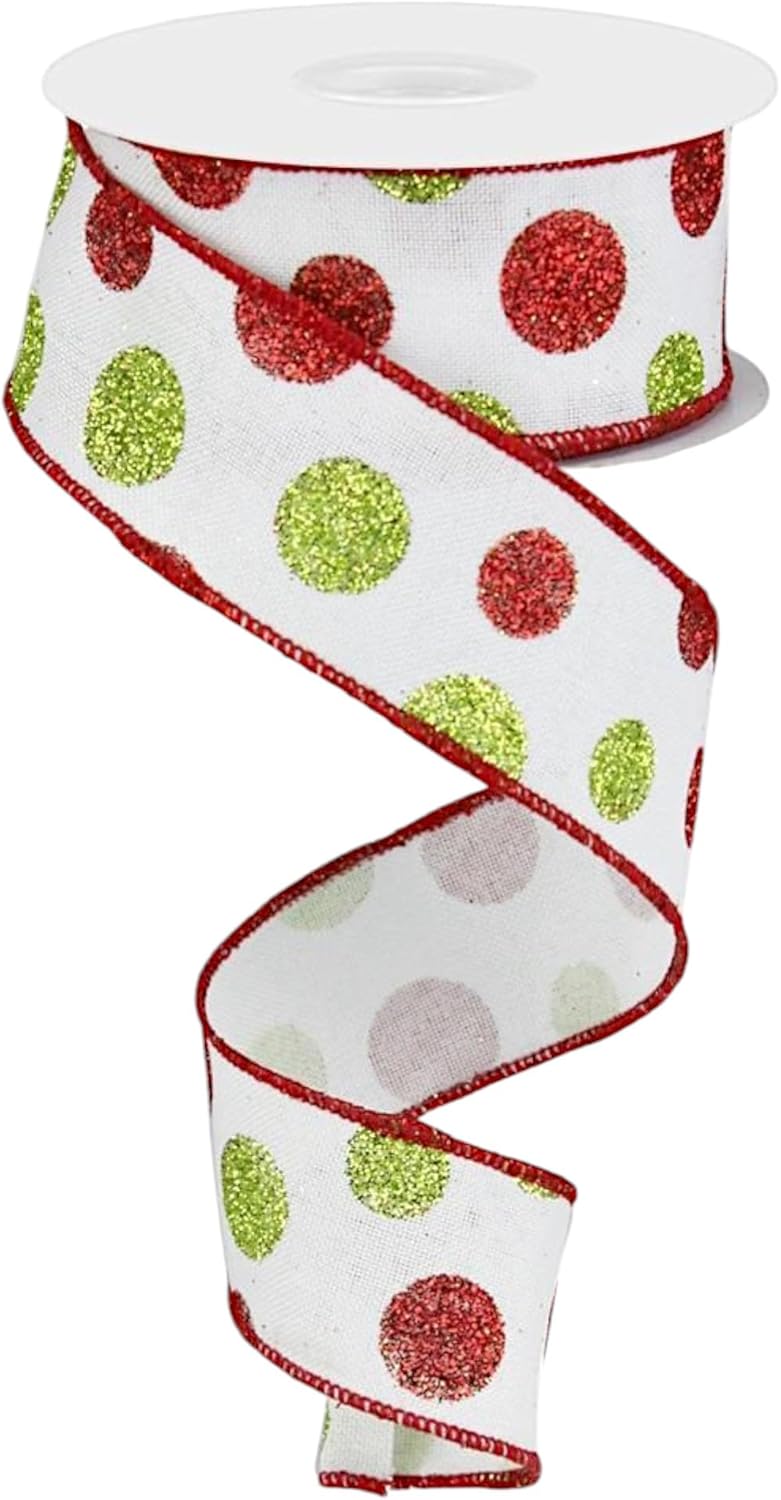 グリッター マルチ ドット ワイヤー エッジ リボン - 1.5インチ x 10ヤード 1.5" x 10 Yards RG