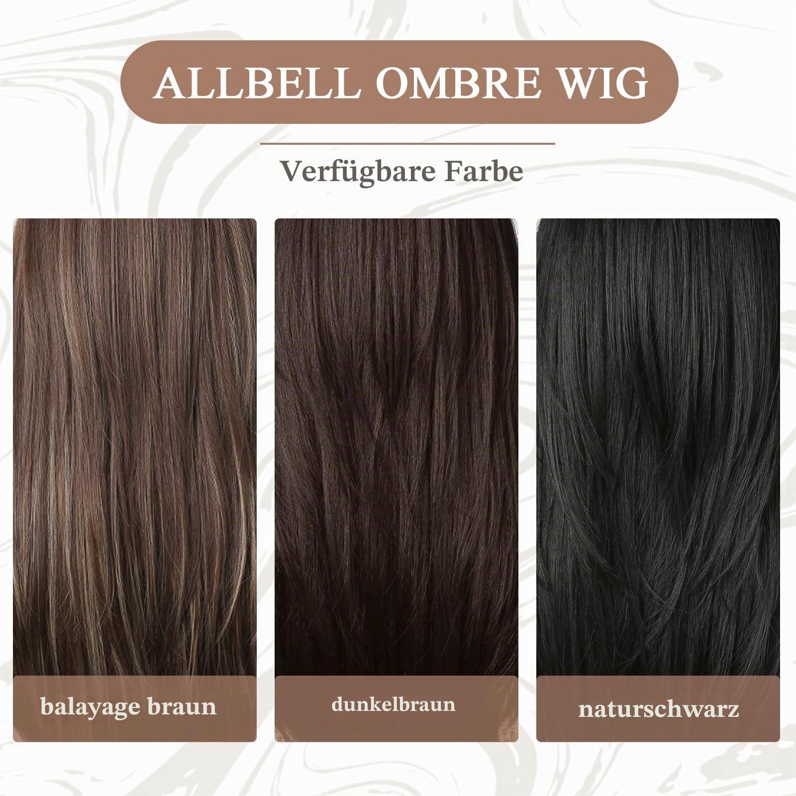 Allbell Lange Schichten dunkelbraune Perücken mit Vorhang Bangs Hitzebeständige natürliche Syntehtic Perücken für Frauen