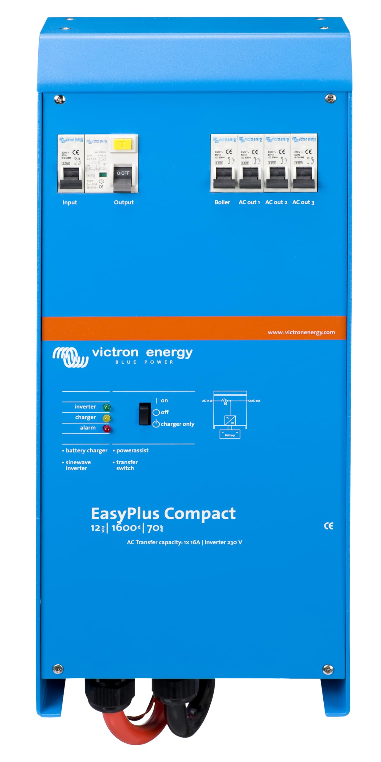 Victron Energy EasyPlus Compact 12/1600/70-16 Wechselrichter-Ladegerät – 1600VA Ausgang, 70A Ladegerät, 230V VE.Bus, All-in-One-Lösung für Mobile und Maritime Anwendungen