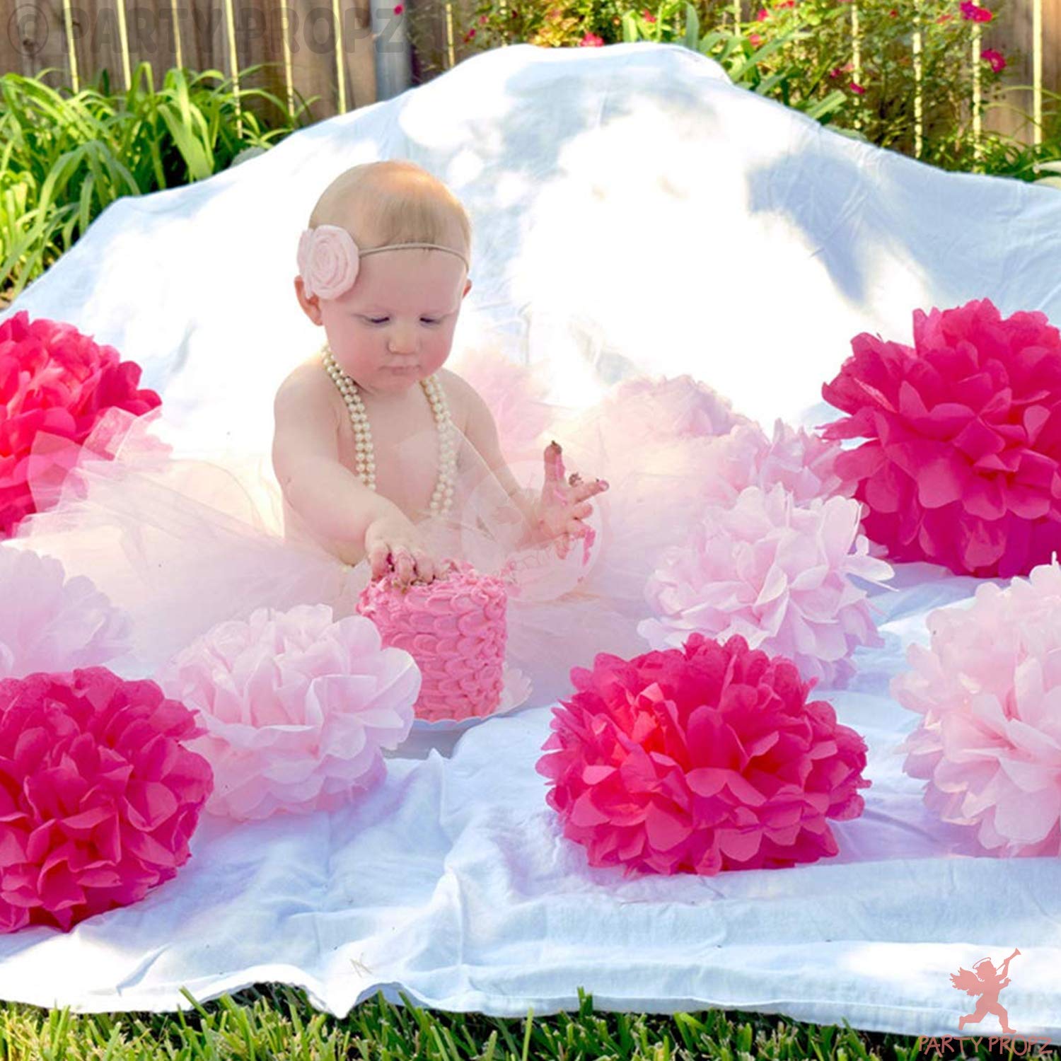 Party Propz Pom Pom for Birthday Decoration - 9 Pcs Birthday Decorations Items for Girls Pom Pom Decor | Paper Flower for Backdrop Decoration 2