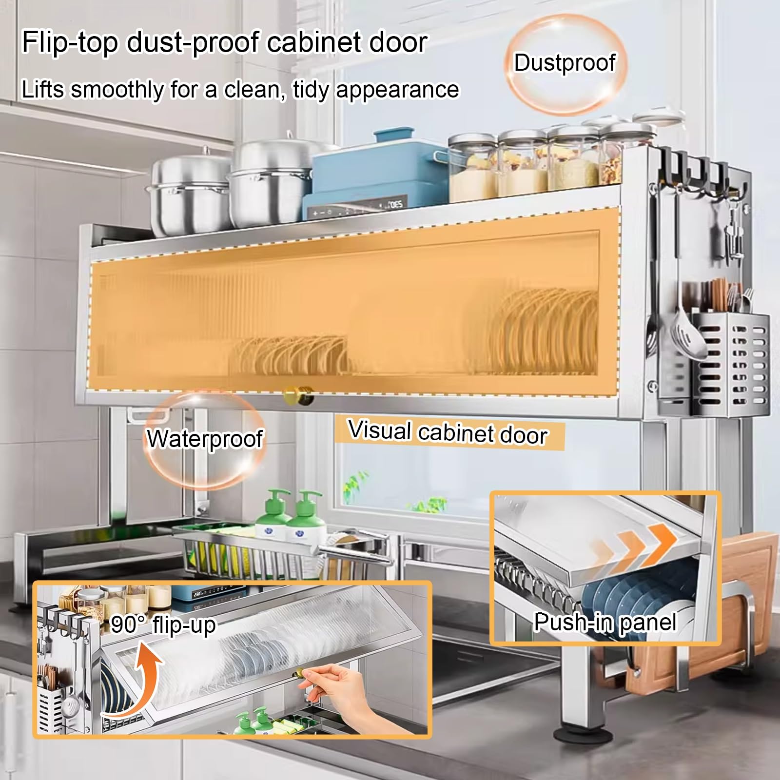 Escurridor de Platos de Acero Inoxidable: Estante de Cocina Multifuncional, diseño Que Ahorra Espacio para una organización eficiente de la Superficie de Trabajo.