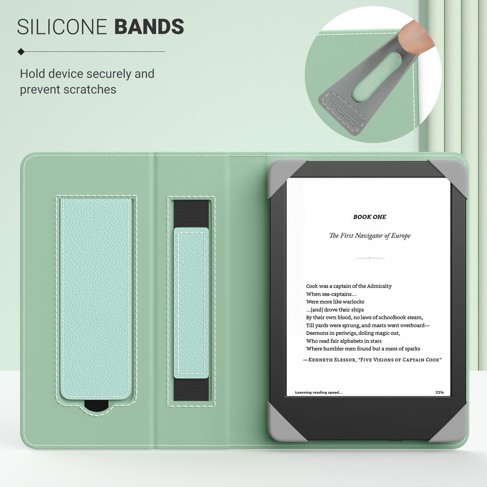 MoKo Universale Custodia per 6 Pollici Kindle eReader, Custodia Leggera Folio con Cinghia e Cavalletto, Verde Tequila Litchi