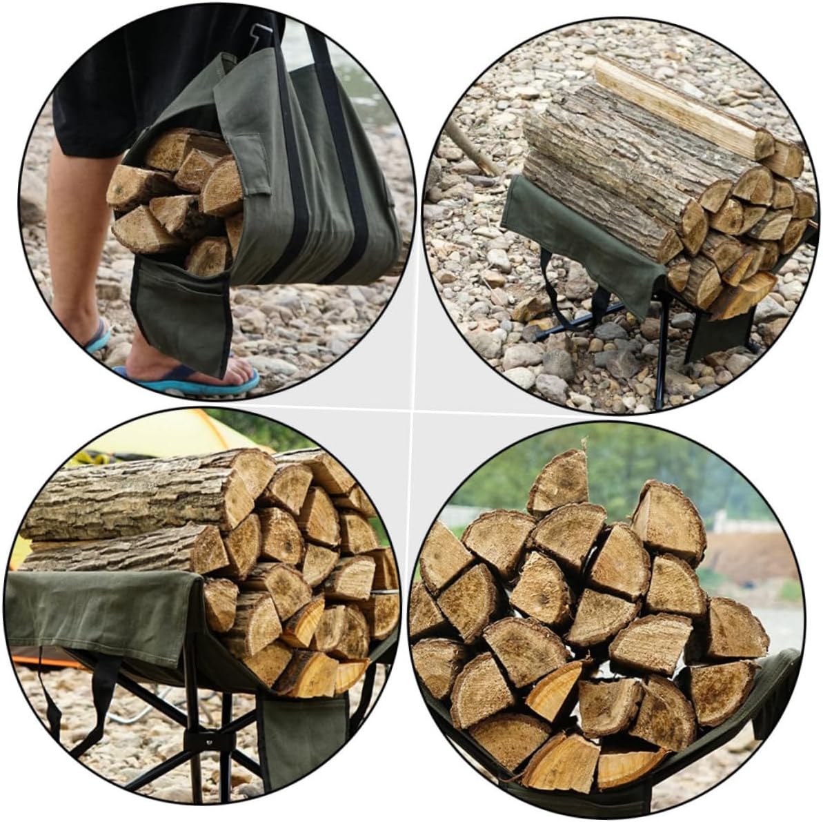 Alipis Canvas Firewood Bag with Aluminum Alloy Frame, Waterproof Carry Tote