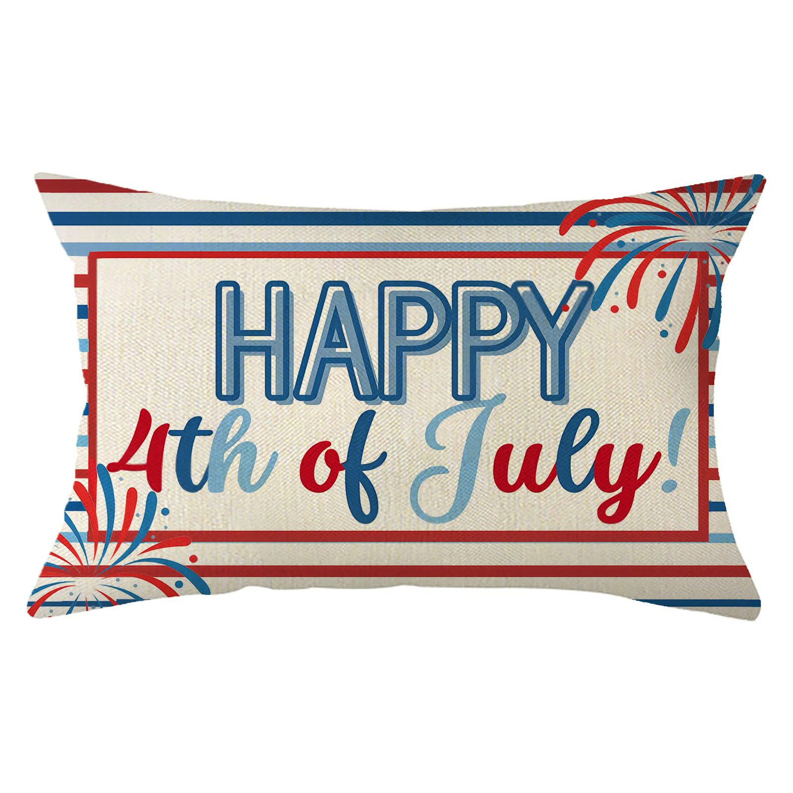 Ogiselestyle Happy 4th of July Patriotic Stripe Throw Pillow Cover 12 x 20 Inch Memorial Day Cushion Case