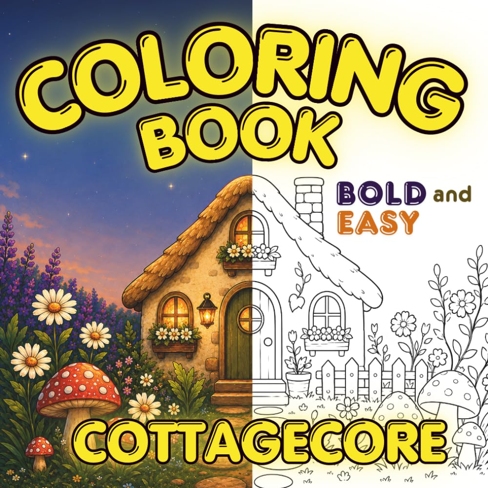 Cozy Cottagecore Coloring Book: Bold and Easy Relaxing Pages with Cute Cottages, Forest Animals, Frogs, Flowers, Gardens and Cozy Home Aesthetic ... Teens Who Love Cottagecore, Cozy Aesthetic