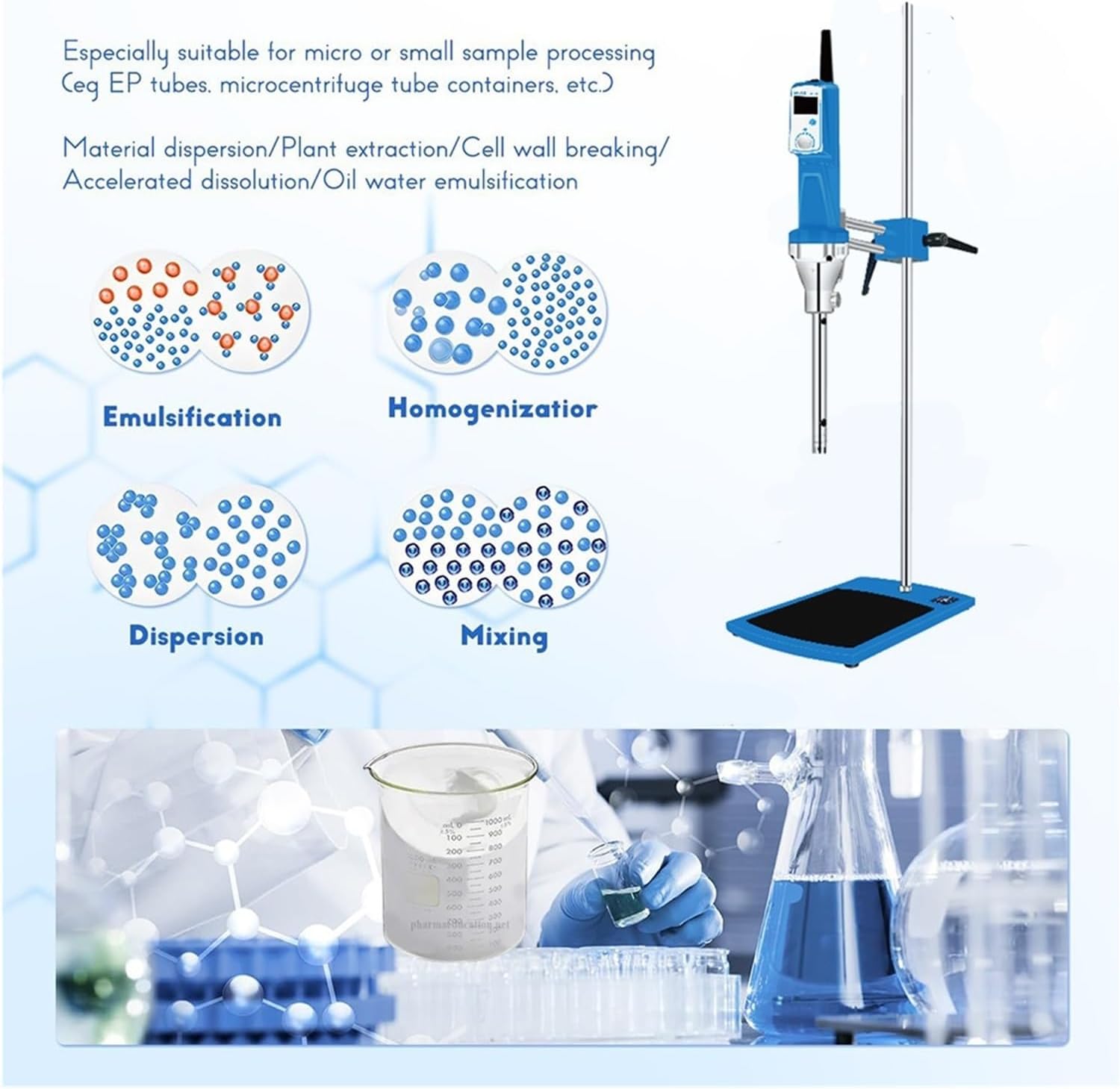 High Shear Homogenizer High Speed Mixing Food Fine Perfume Mixing Device Laboratory Emulsifier Mixer Cosmetic Stirrer(HR-25,220V)