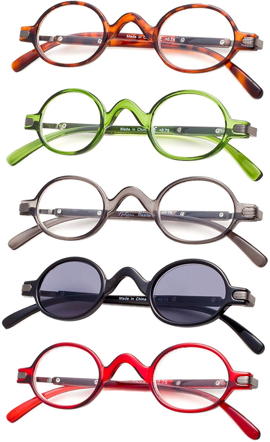 Gr8Sight5-pack Mini Oval Round Reading Glasses with Spring Temple Sunshine Readers