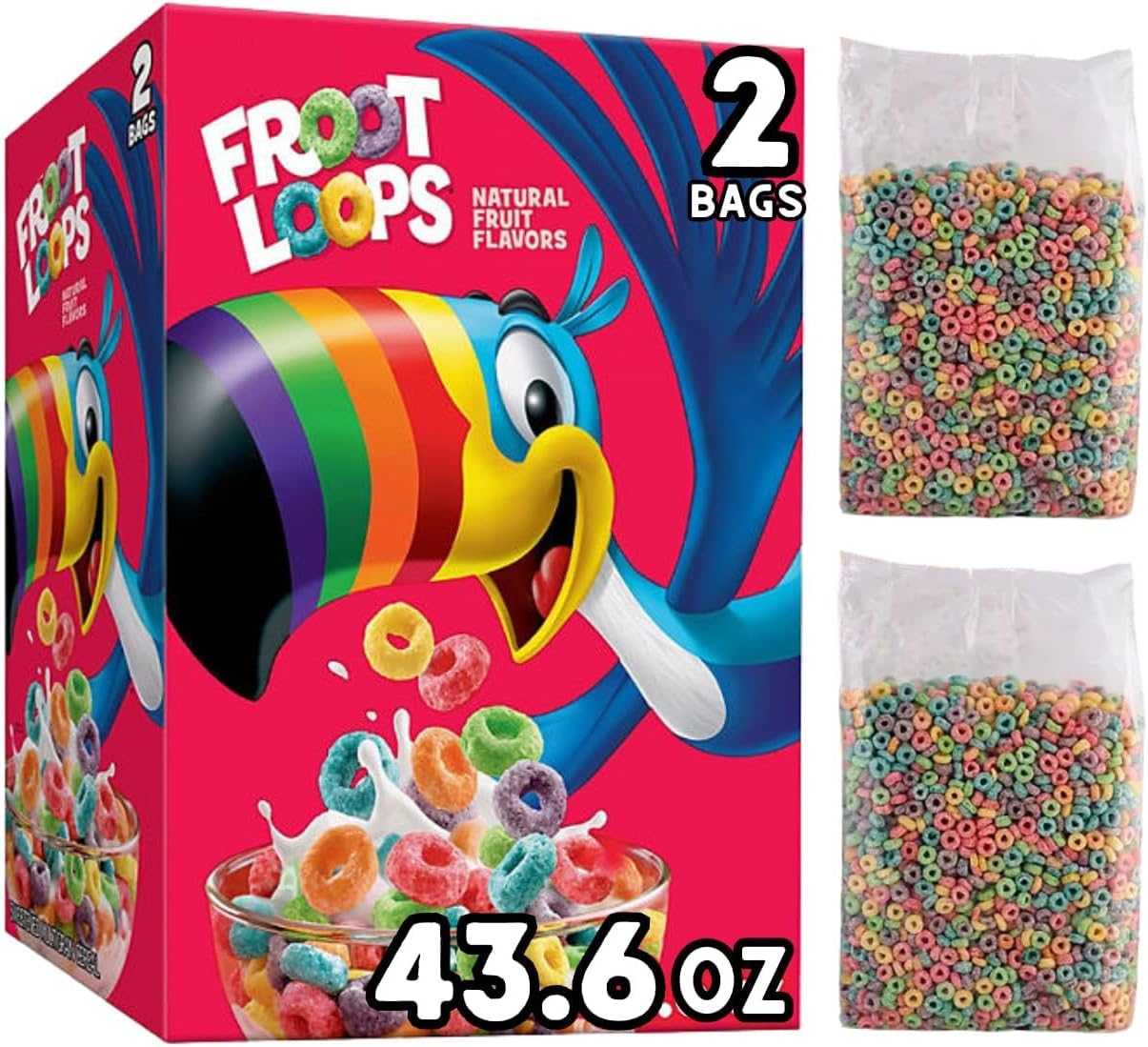 Kelloggs Froot Loops Breakfast Cereal Family Size 43.6 oz., 2 pk - Food Groceries Breakfast Cereal
