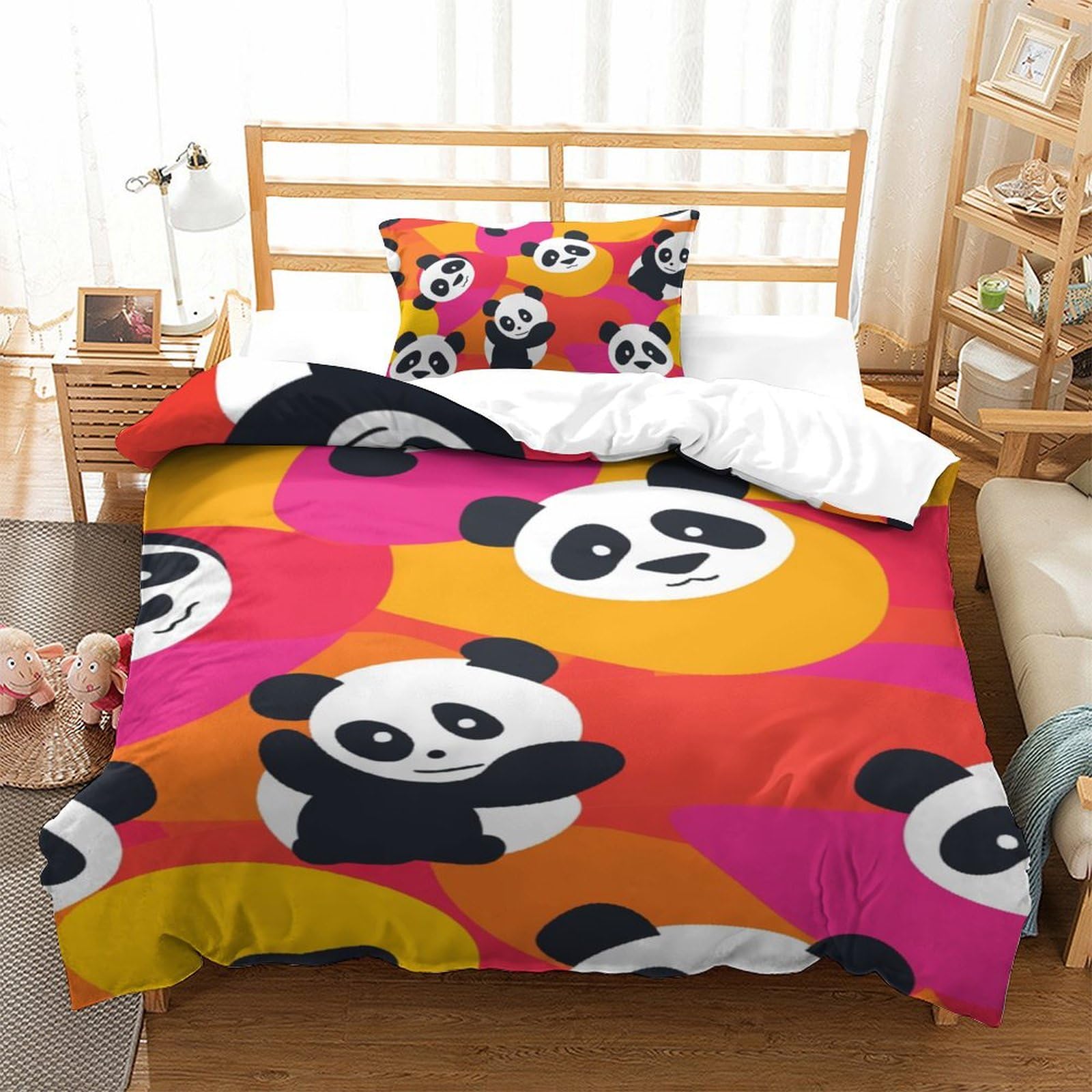 Housse de couette panda 135x200, parure de lit zippée idée cadeau ado et adulte