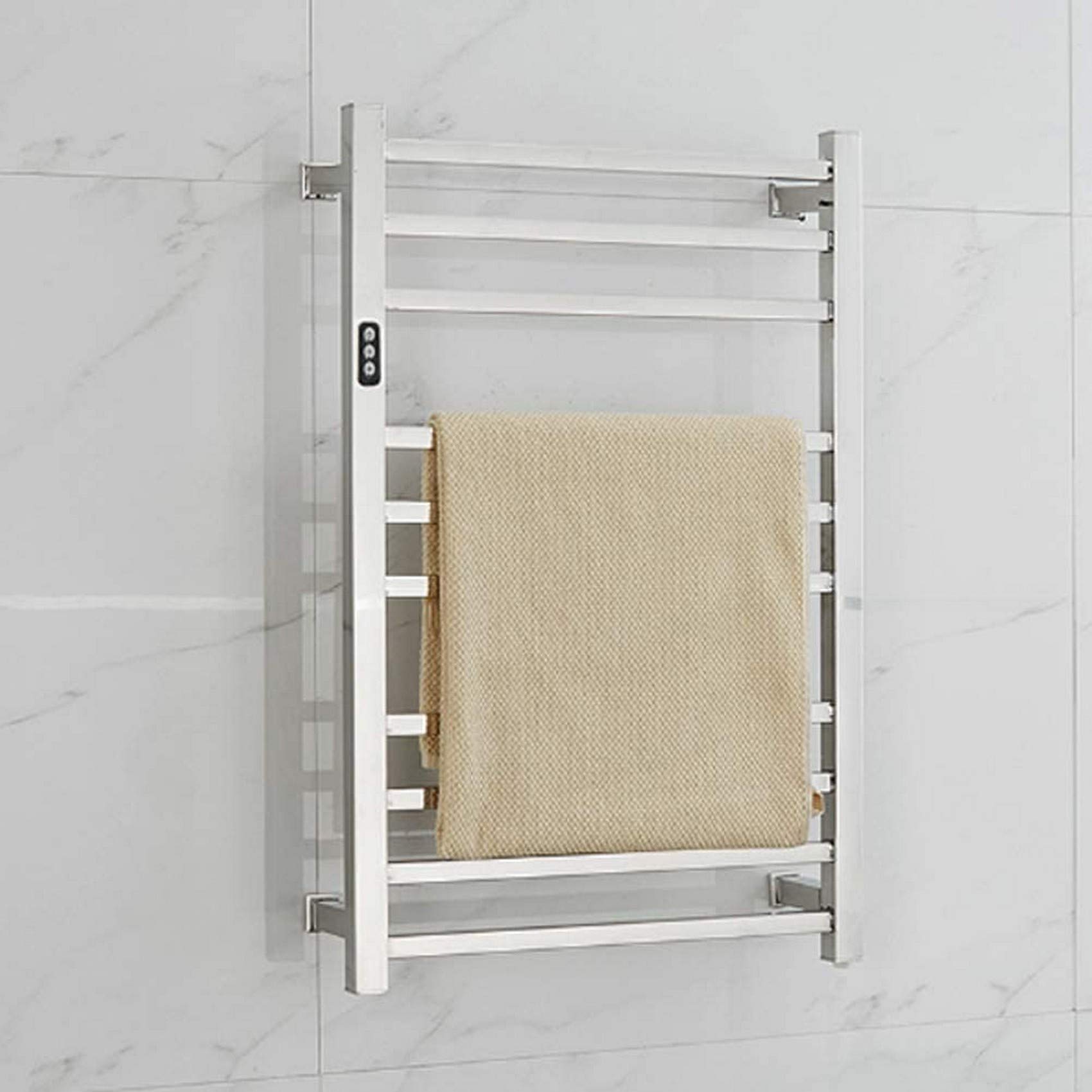 Radiador toallero eléctrico, Calentador de Toallas y tendedero con Temporizador, 10 Barras, toallero calefactable de Acero Inoxidable para baño.