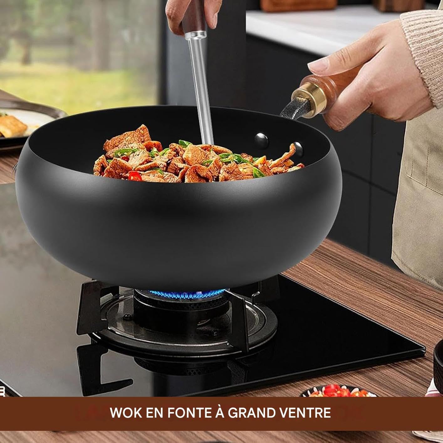 Antihaft Töpfe Kochgeschirr und Küchenhelfer Spatel mit Holzgriff | Küchen-Gusseisentopf Mit Deckel Herd Grill Camping Zuhause Restaurant Wohnung Suppe Fleisch Nudeln