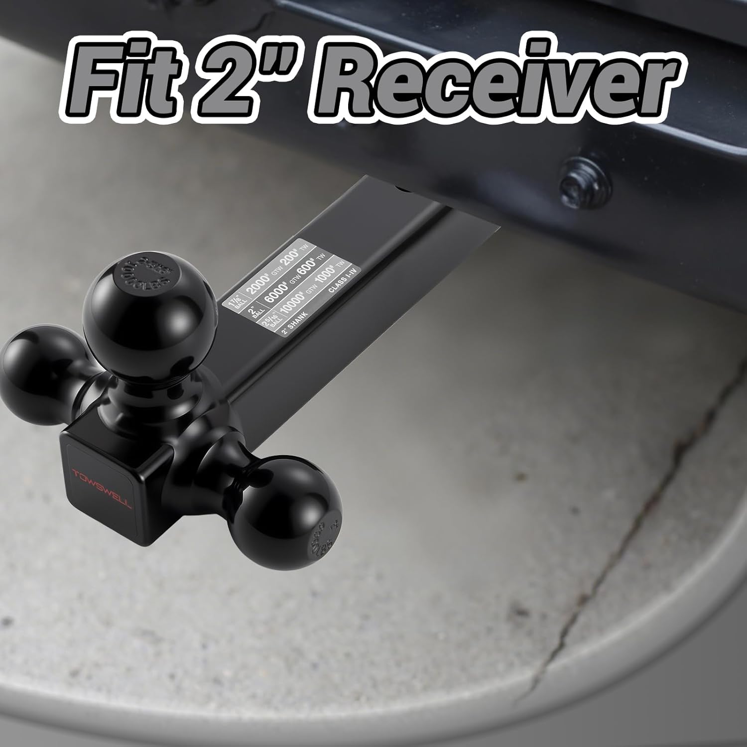 TOSWELL Trailer Hitch Tri Ball Mount, 1-7/8 Inch, 2 Inch and 2-5/16 Inch Tri Ball Hitch, Fit 5/8" Hitch Pin & 2 Inch Receiver, Black - Image 2