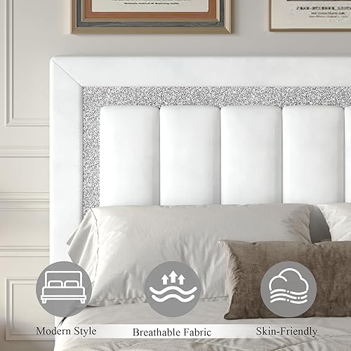 Miniatura 4 de HOMBCK - Bases de cama tamaño individual con cabecero y estribo, base de cama plataforma tapizada con diseño de diamante, bases de cama tamaño