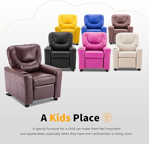 Miniatura 3 de MCombo Silla reclinable infantil con portavasos para niños y niñas, sofá reposabrazos con soporte para tazas para niños pequeños, piel sintética