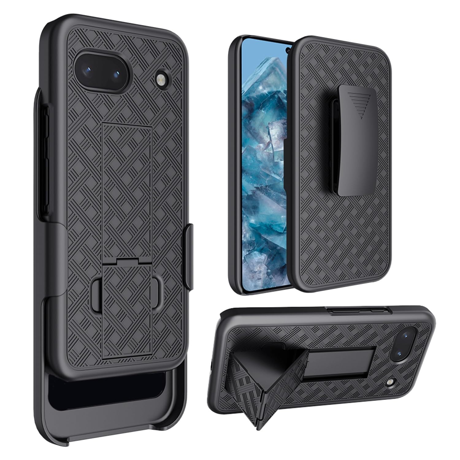 HIDAHE Holster Case for Google Pixel 8A, Combo Shell Holster Slim Shell Case for Men with Built-in Kickstand + Swivel Belt Clip Protective Holster for Google Pixel 8A 2024, Black