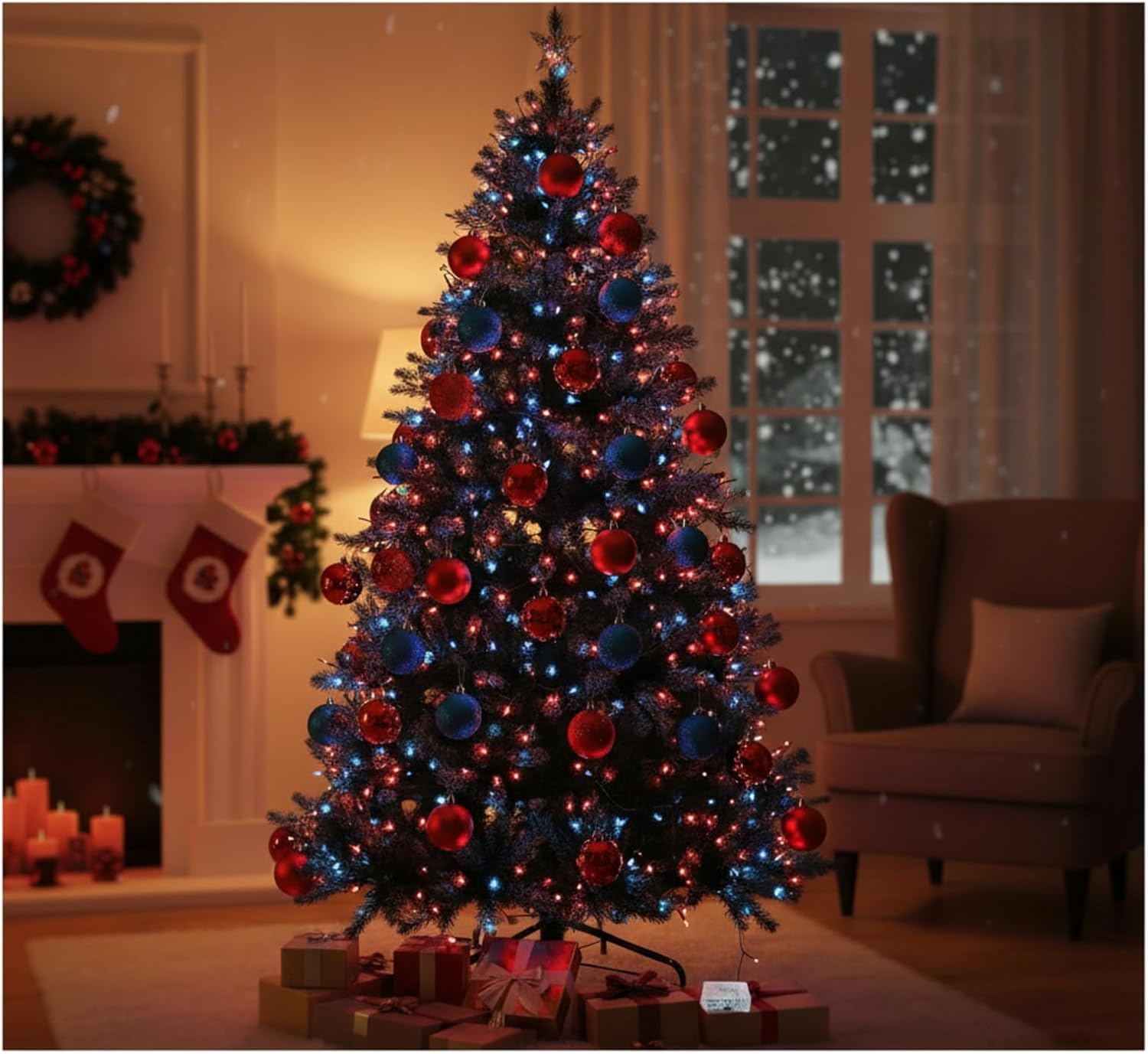 Soulchen 14 Pcs Christmas Lights and Ball Ornaments Set for Christmas Tree 2 Pack 32.8 ft 100 LED Battery Operated String Lights with Remote Control 12 Pack 3.15 Inches Shatterproof Xmas Balls