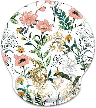 Floral Ergonomic Mouse Pad with Wrist Support, Cute Premium-Textured Mouse Mat for Wireless Mouse, Non-Slip Rubber Base, Desk Accessories for Laptop, Office, Home, Game, White Flower