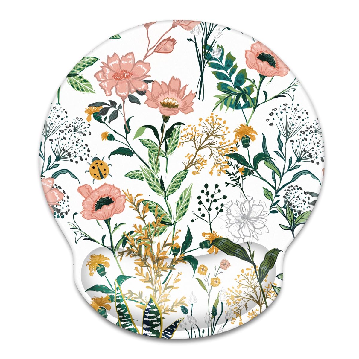 WAVEYU Floral Ergonomic Mouse Pad with Wrist Support, Cute Premium-Textured Mouse Mat for Wireless Mouse, Non-Slip Rubber Base, Desk Accessories for Laptop, Office, Home, Game, White Flower
