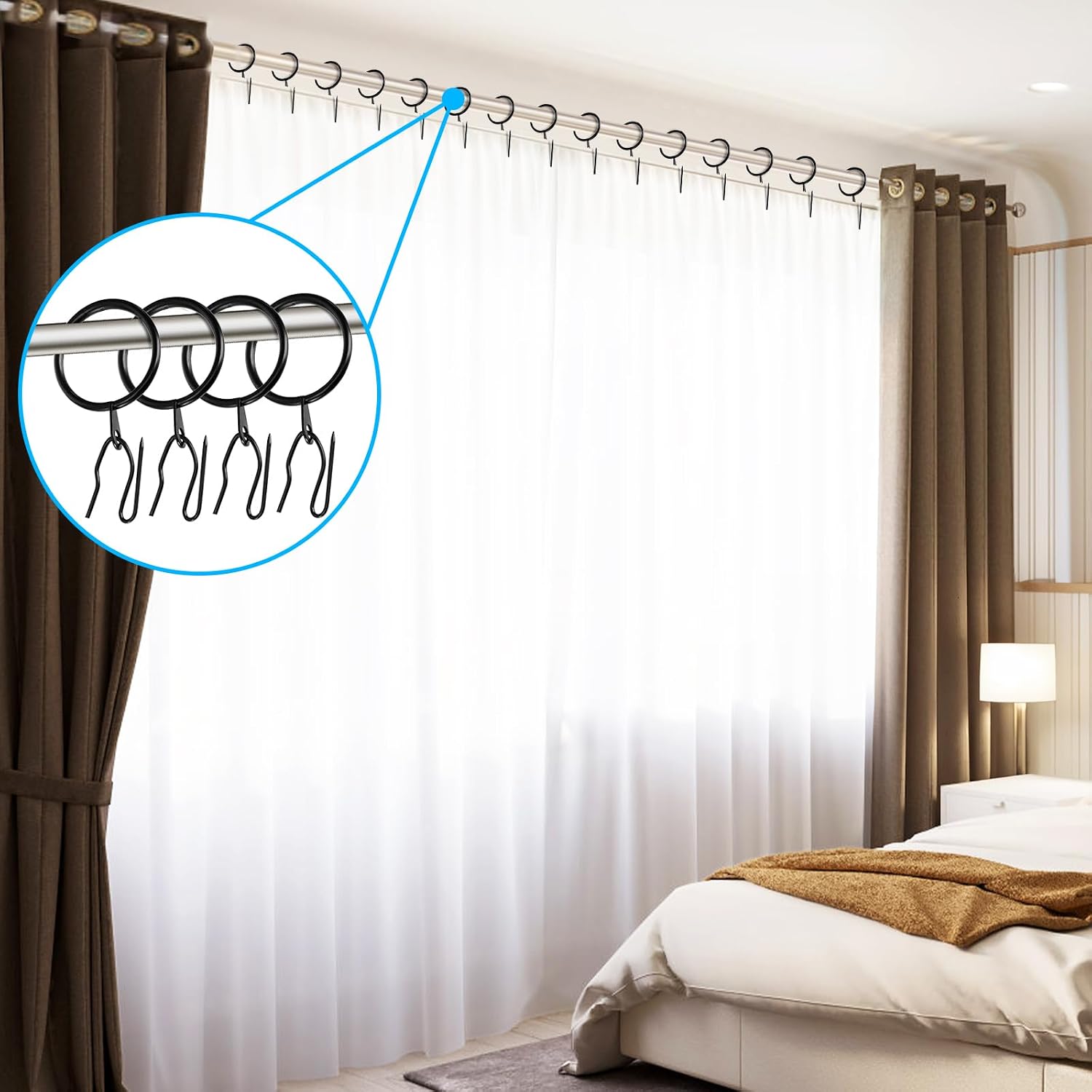 ZAVOOS 100 Pieces Metal Drapery Curtain Rings, 1.18 Inch Internal Diameter