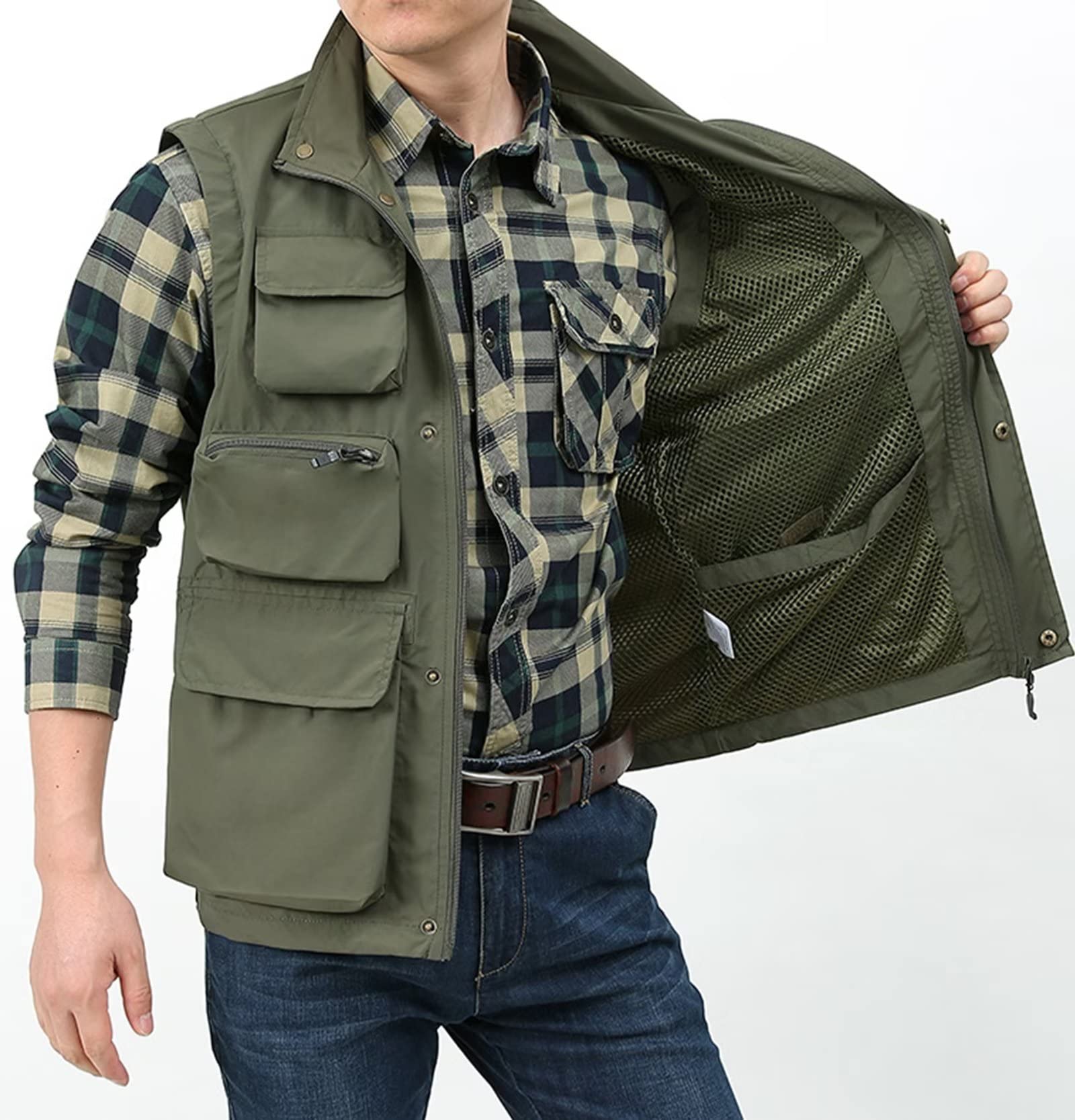 Gilet da pesca all'aperto da uomo Gilet da caccia da campeggio multitasche ad asciugatura rapida Impermeabile